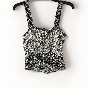 LOFT Black and White Leaf Print Tank Top